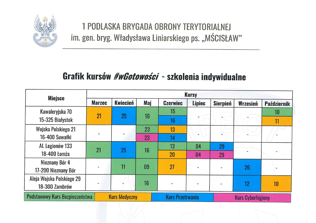 harmonogram kurs&oacute;w